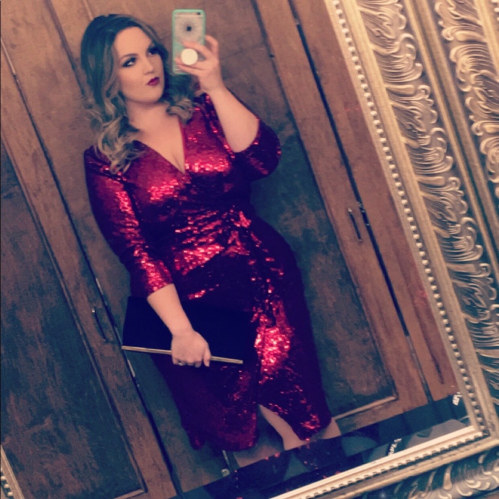 Plus Size Red Sequin Wrap Dress